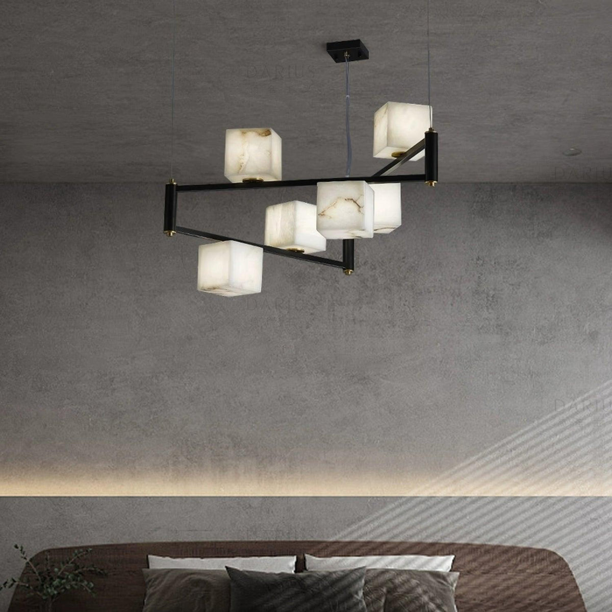 Simple Alabaster Square Box Chandelier