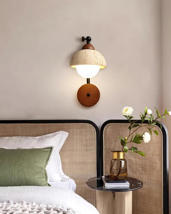 Tavalielle Wall Light Travertine White Opalescent Globe