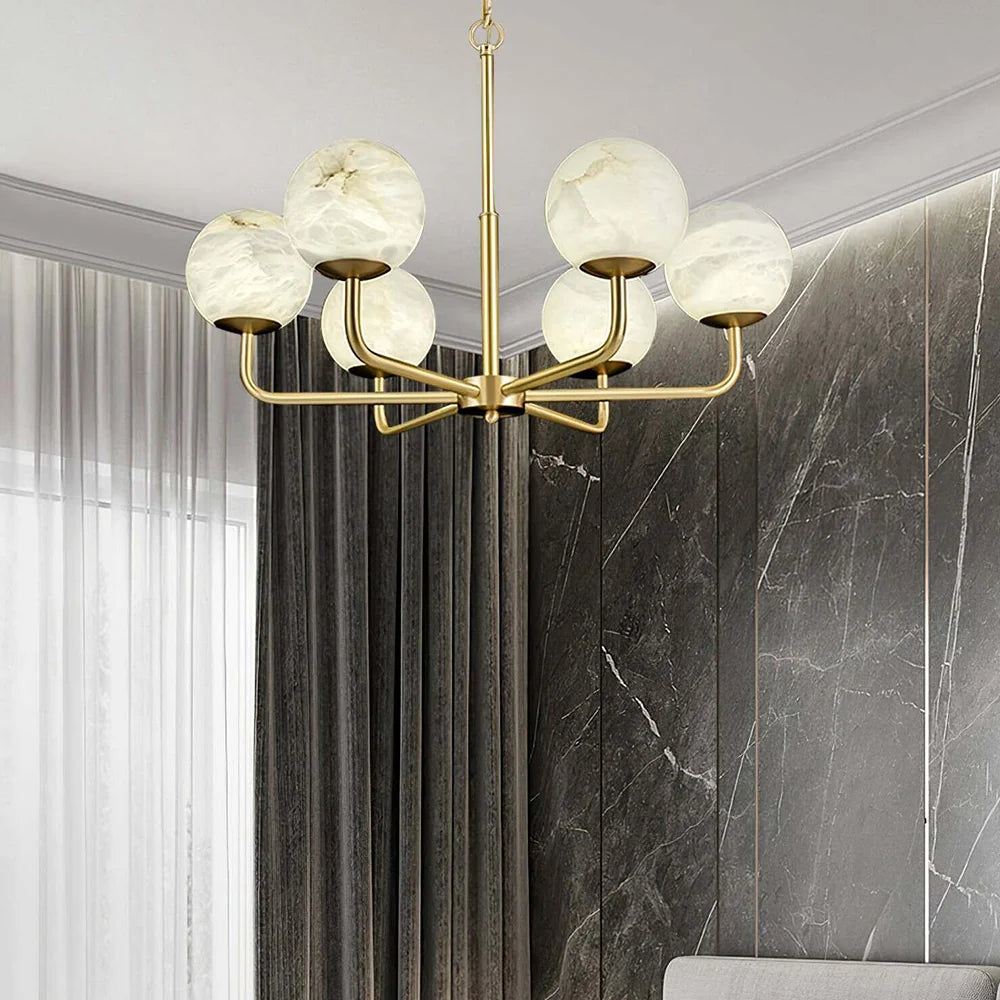 Gold Alabaster Round Chandelier