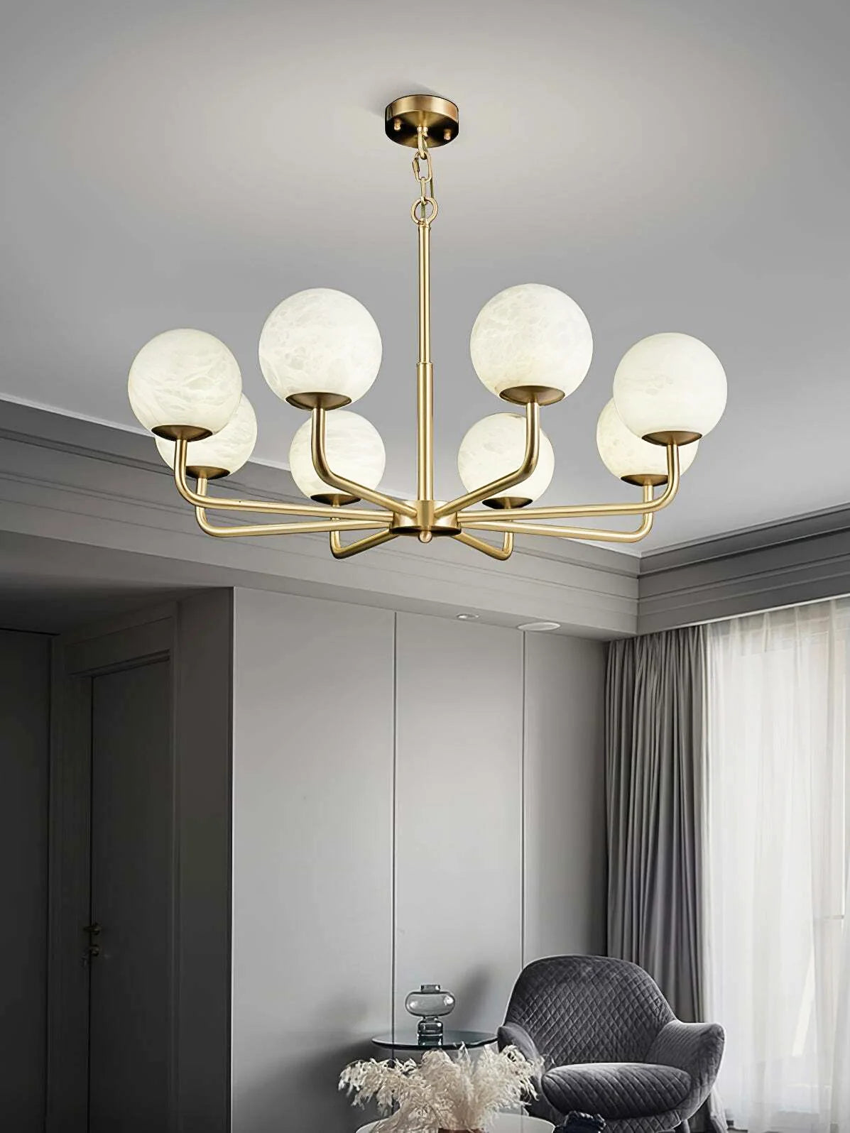 Gold Alabaster Round Chandelier