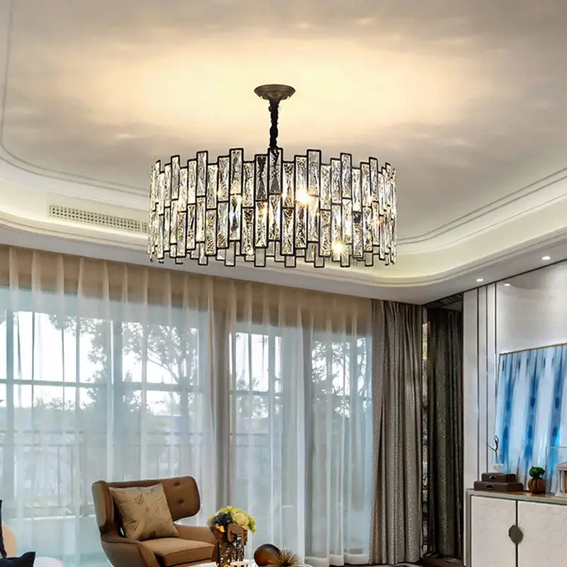 Round Metal Black Crystal Chandelier Small/Medium