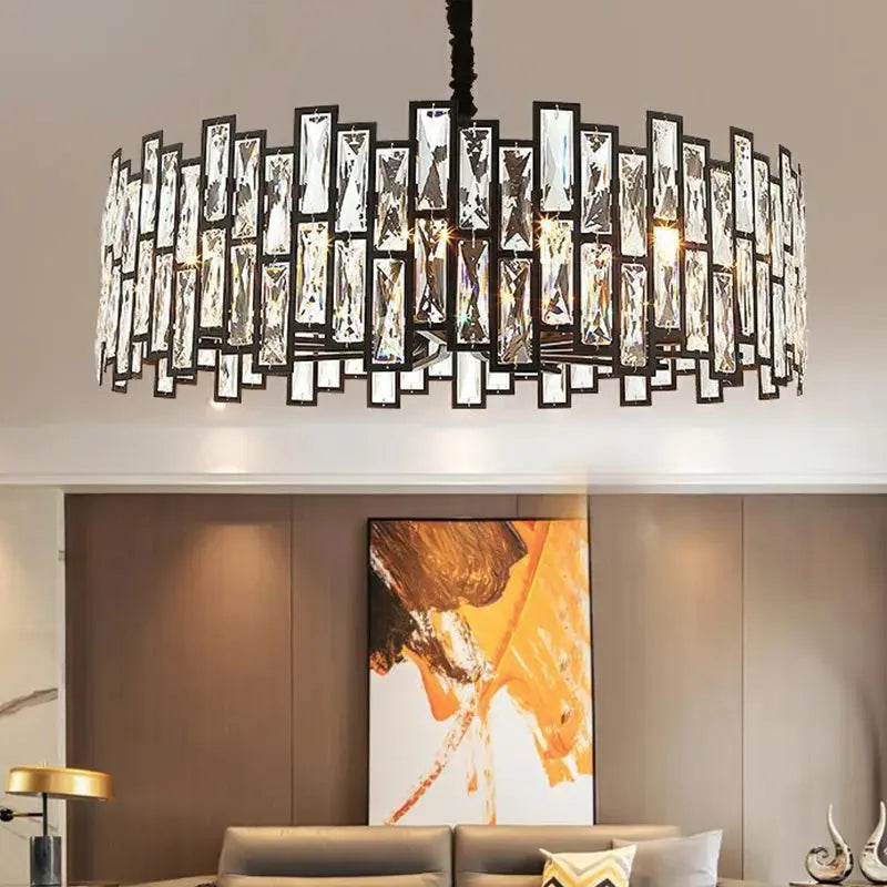 Round Metal Black Crystal Chandelier Small/Medium