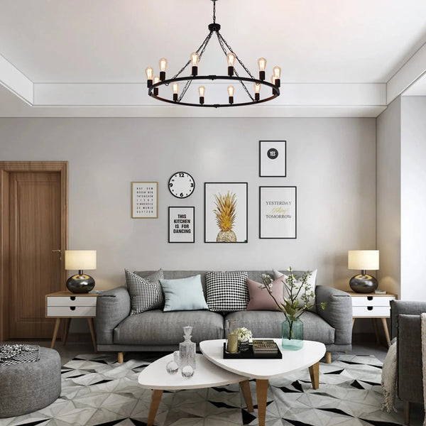 Metal 12 Light Black Chandelier Fixture
