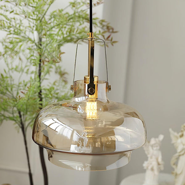 Liorarise Amber Glass Pendant Light with Brass Fittings