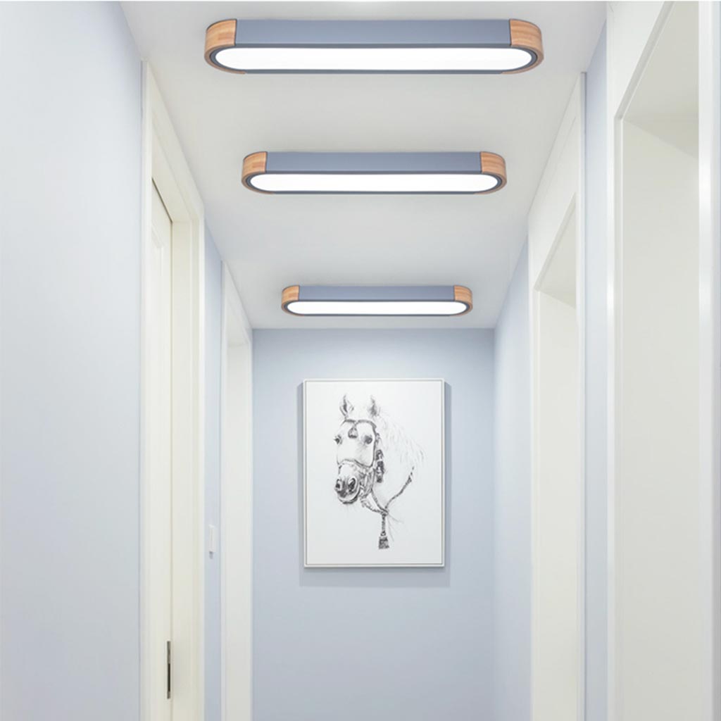 Flush Mount Ceiling Light Minimalist Rectangular Macaron, Wood Acrylic