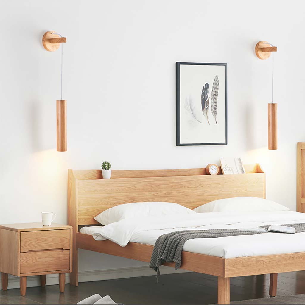 Wall Mounted Lamp Minimalist, Wood Tube