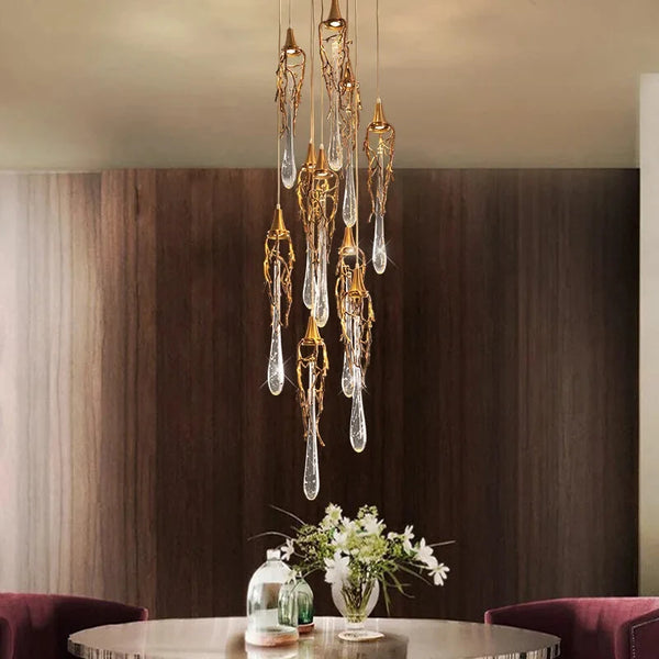 Modern Crystal Glass Drops Chandelier for Staircase