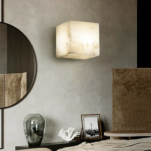 Modern Cube Square Alabaster Wall Sconce