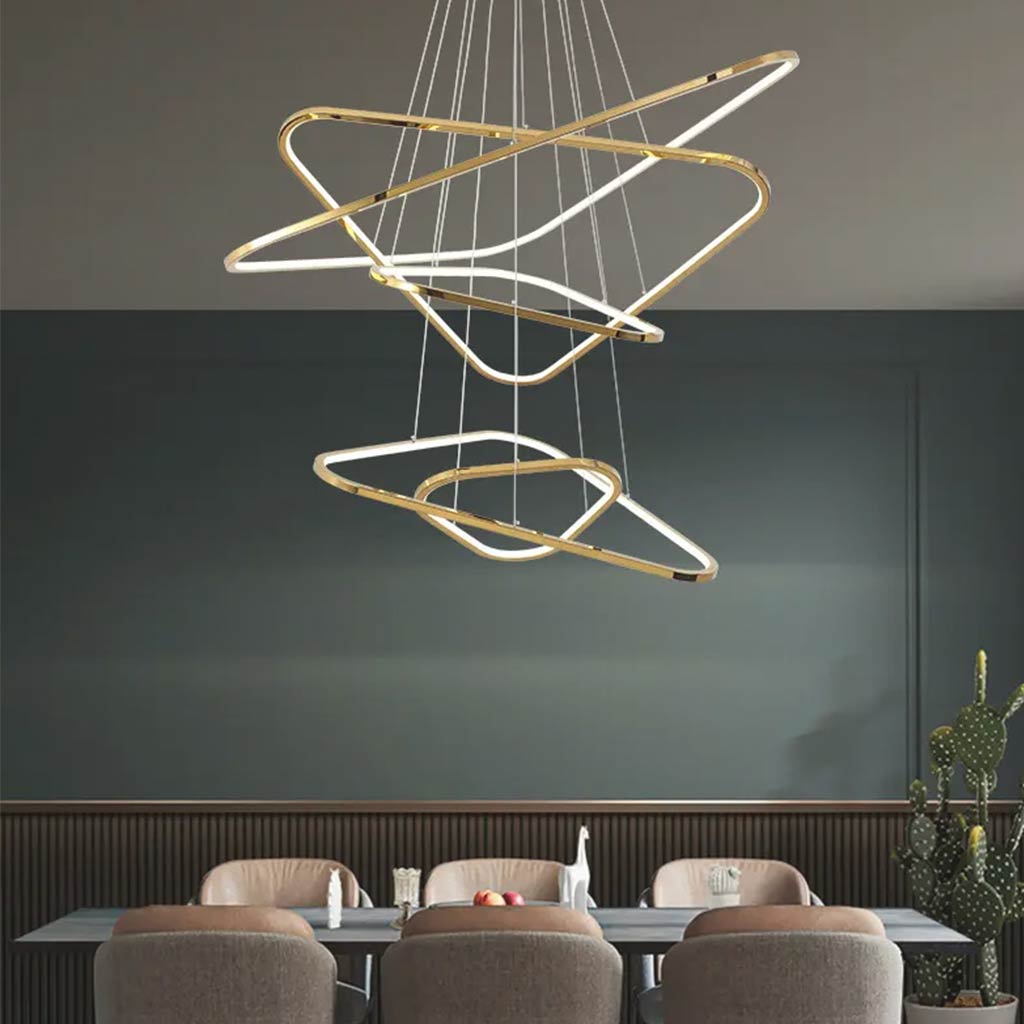 Chandelier Modern LED Dimmable Triangle Stainless Steel, Gold