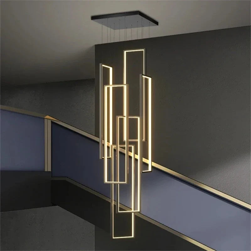 Modern Large Vertical Rectangle Chandelier For Staircase