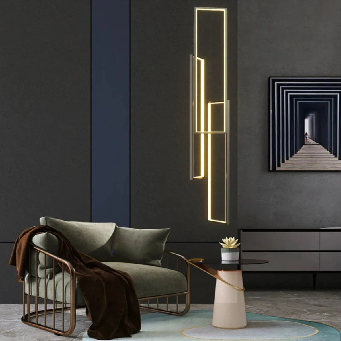 Modern Large Vertical Rectangle Chandelier For Staircase