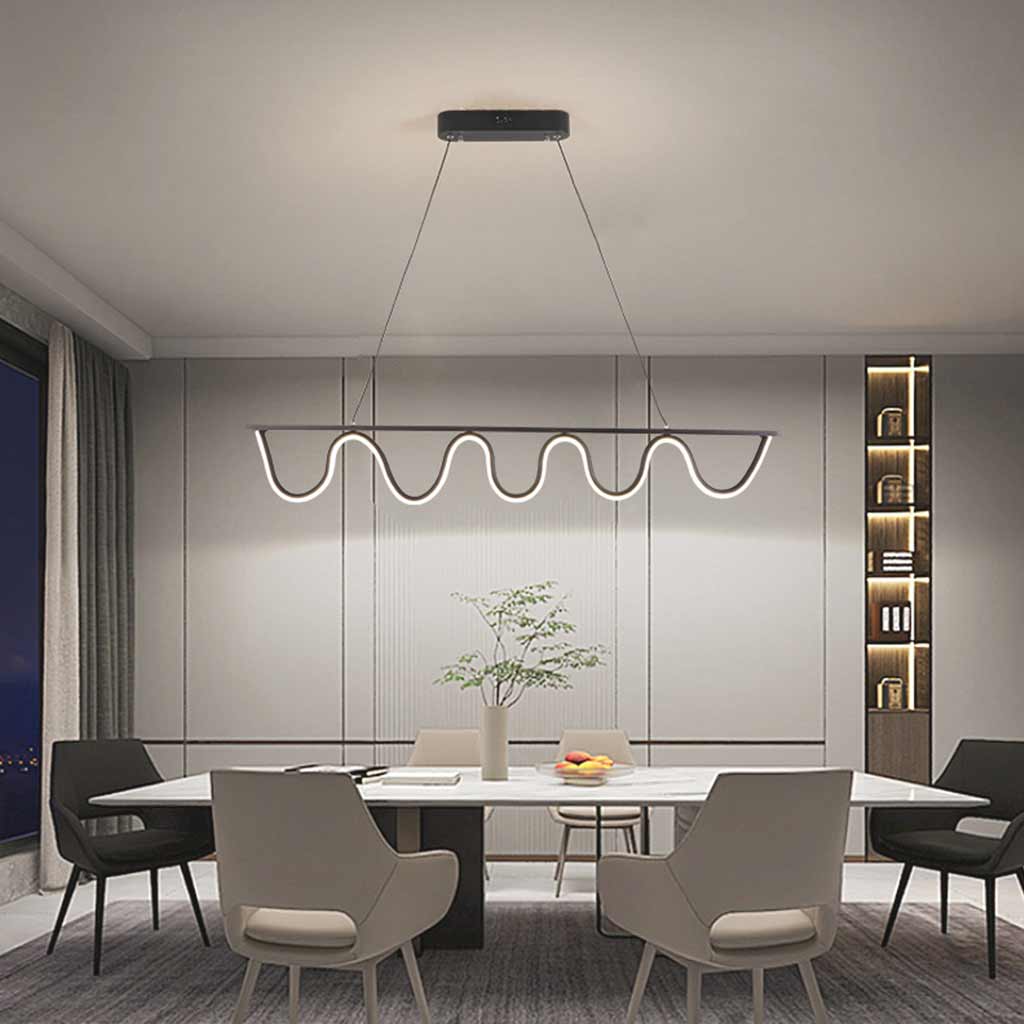 Pendant Light Modern Linear Wavy Dimmable LED Hanging, Black / Gold