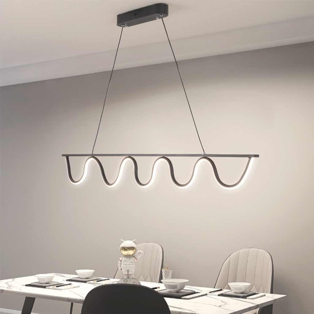 Pendant Light Modern Linear Wavy Dimmable LED Hanging, Black / Gold
