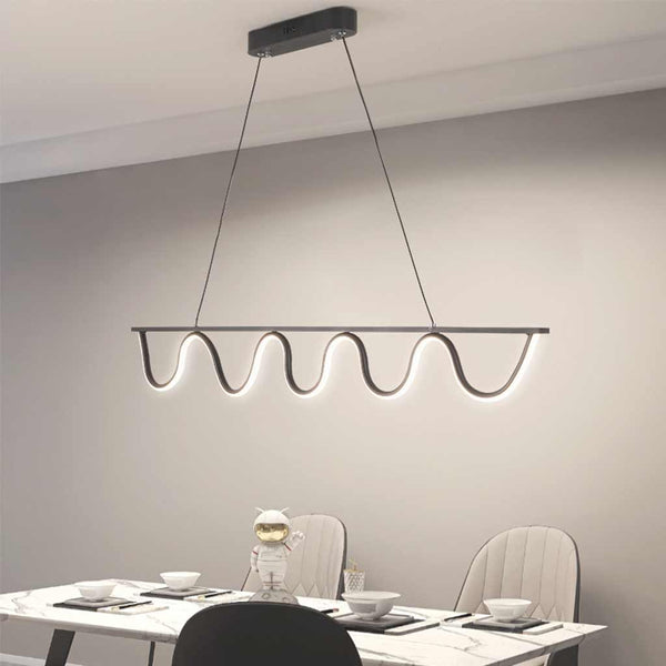 Pendant Light Modern Linear Wavy Dimmable LED Hanging, Black / Gold