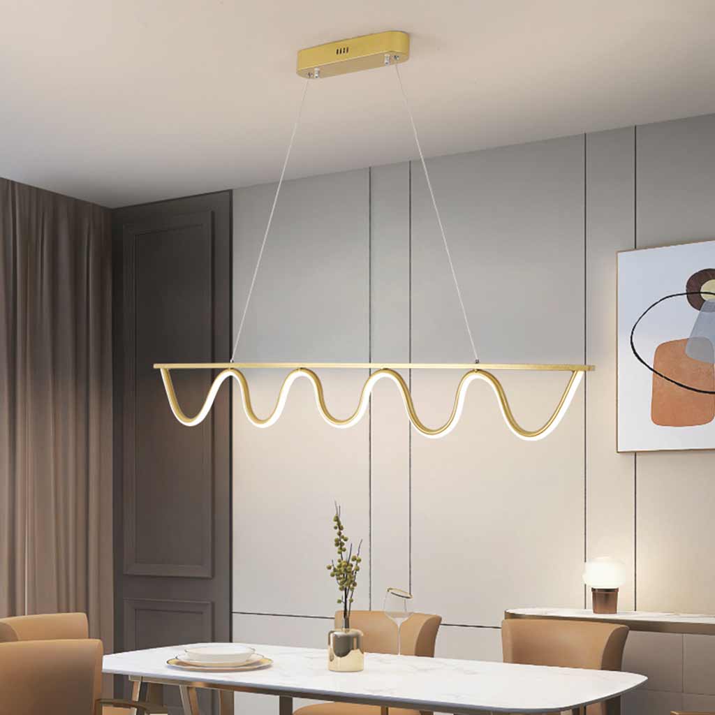 Pendant Light Modern Linear Wavy Dimmable LED Hanging, Black / Gold