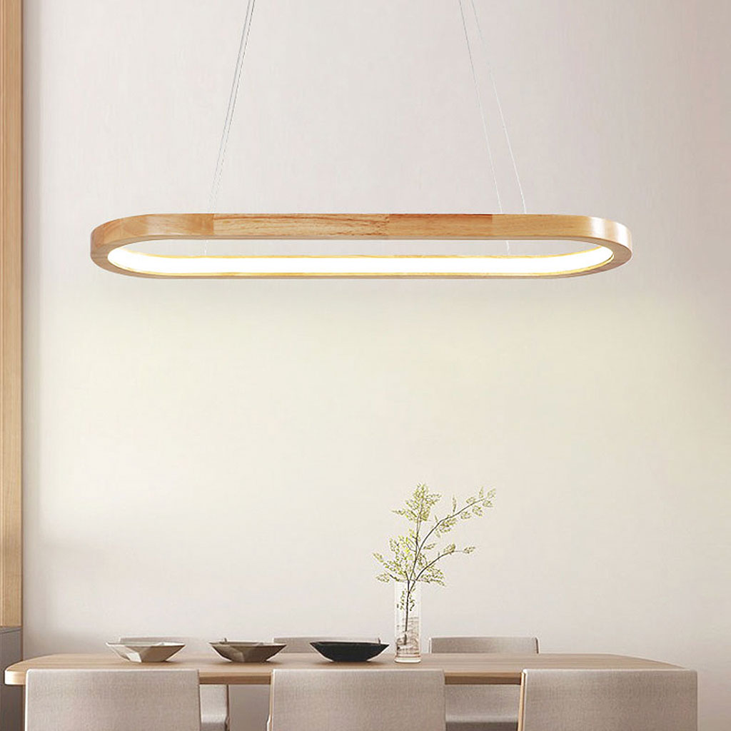 Pendant Light Chandelier Modern Minimalist Oval Linear for Dining Room, Wood