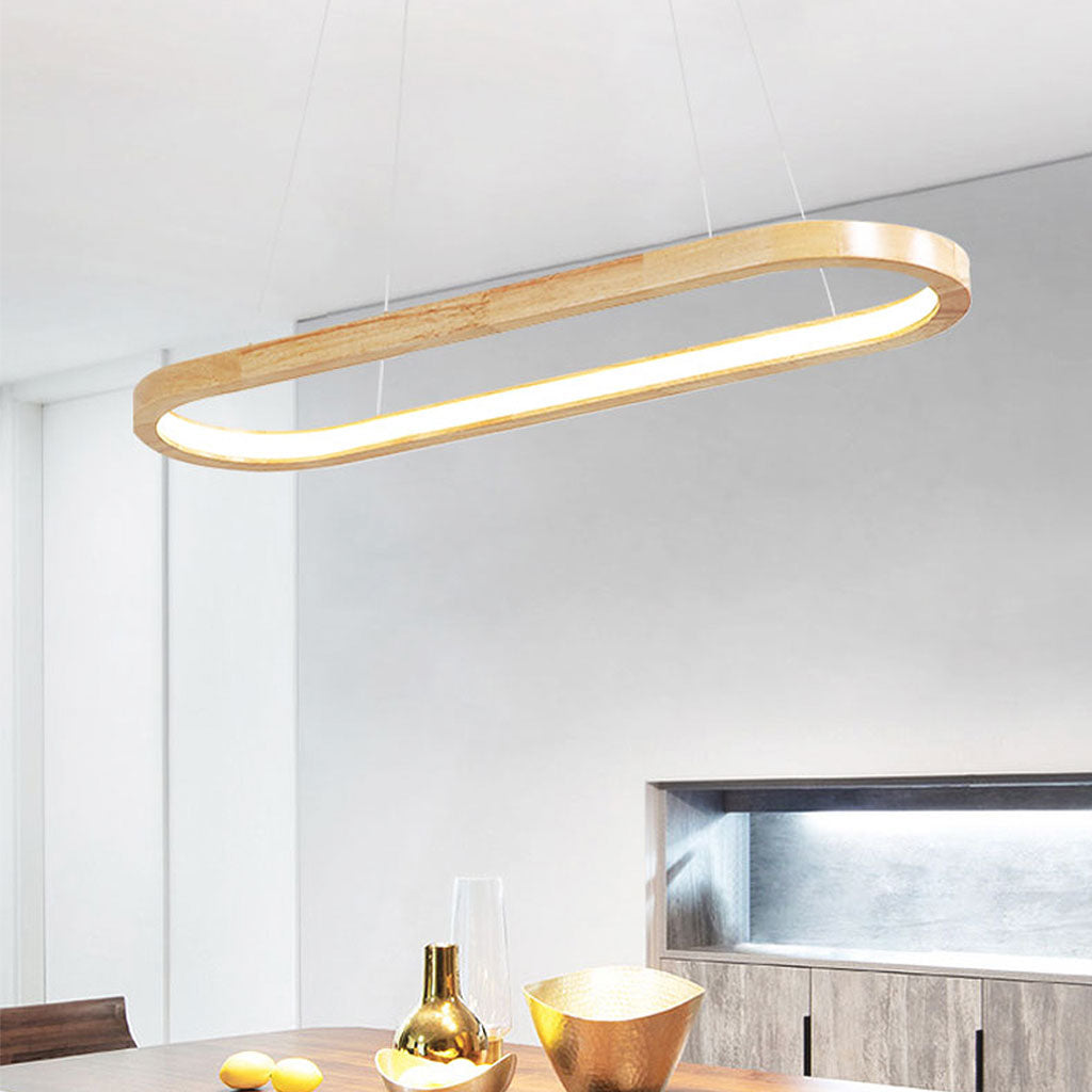 Pendant Light Chandelier Modern Minimalist Oval Linear for Dining Room, Wood