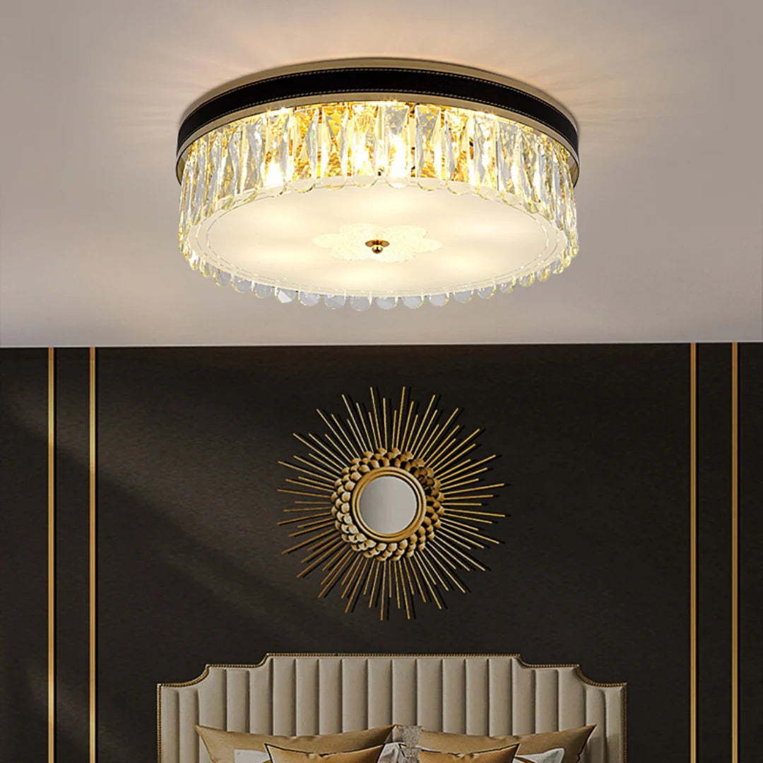 Modern Leather Crystal Ceiling Lamp