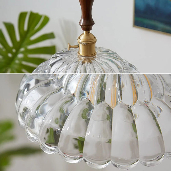 Valentina Modern LED Pendant Light Wooden Handle Metal Glass Bedroom