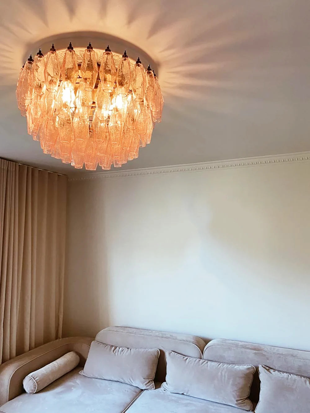 Murano Poliedri Pink Ceiling Light
