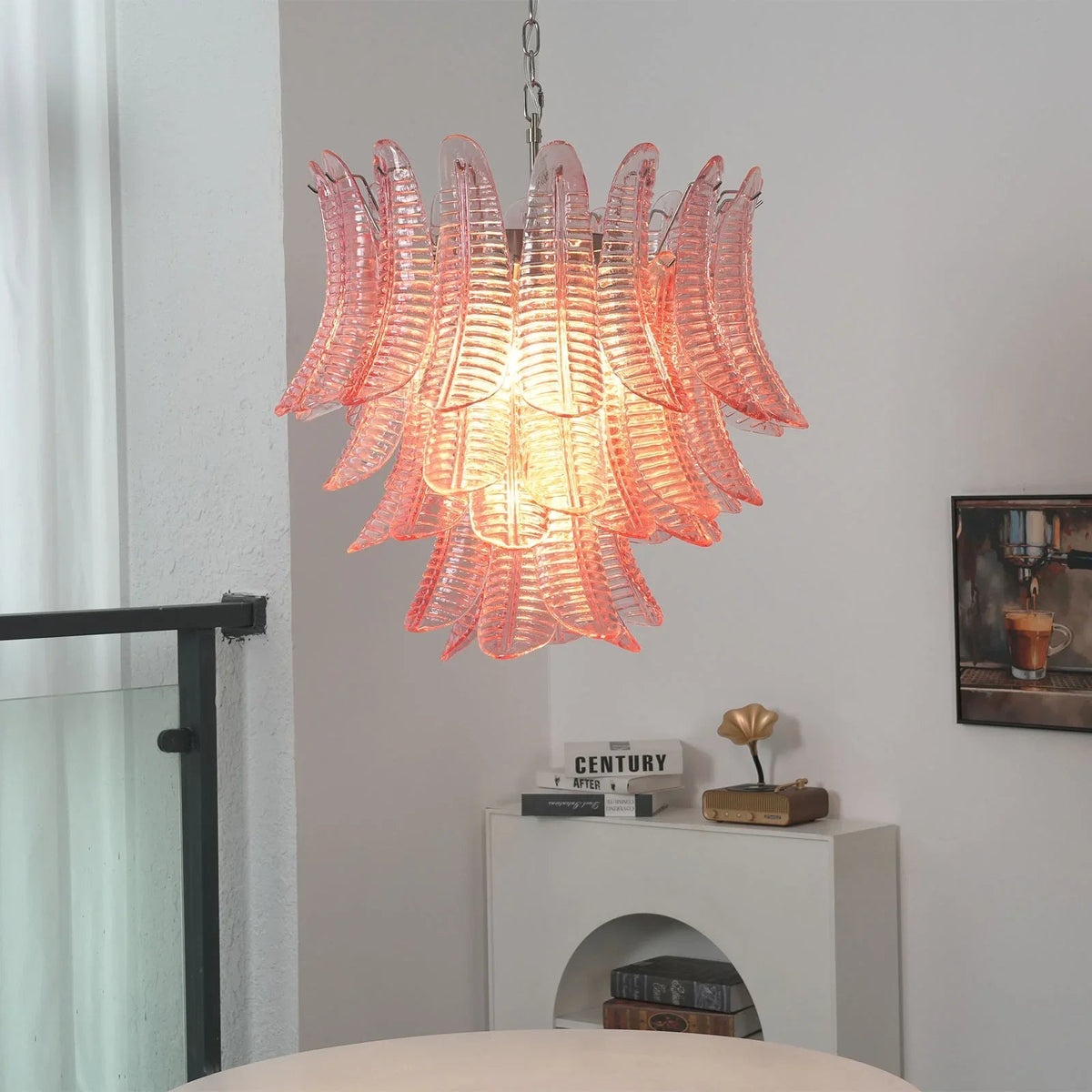 Pink Glass Leaf Chandelier
