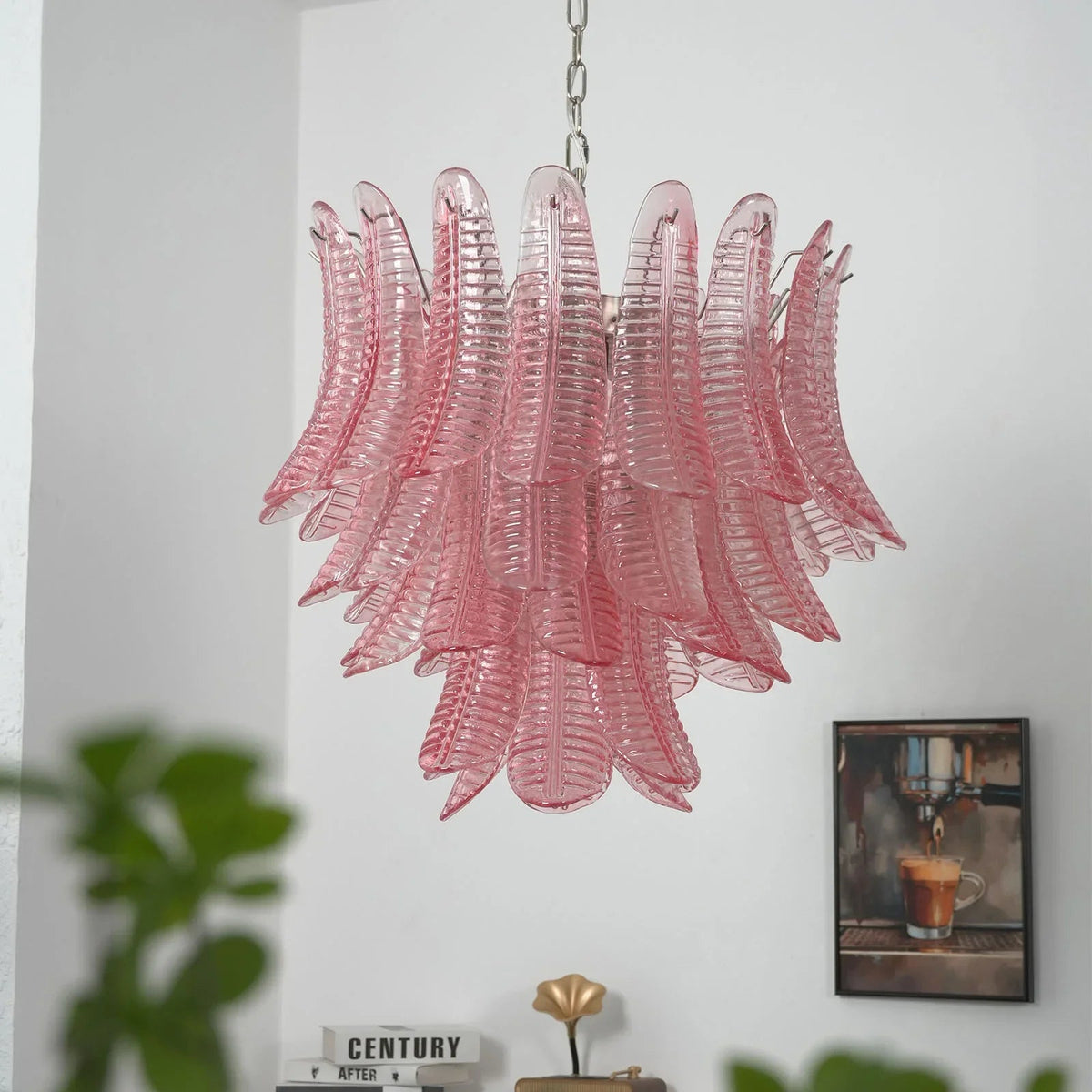 Pink Glass Leaf Chandelier
