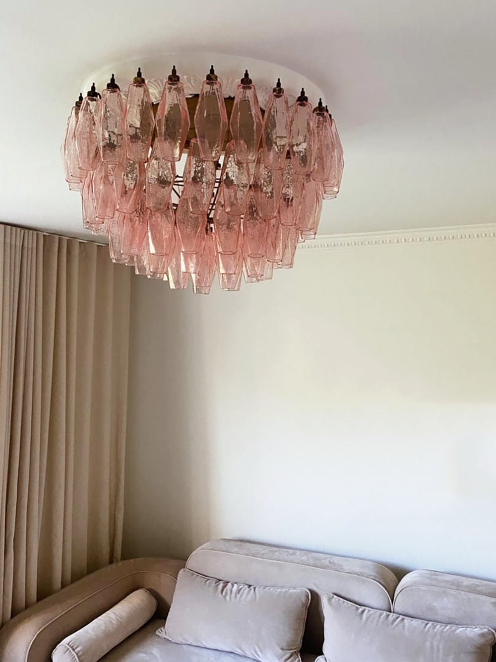 Murano Poliedri Pink Ceiling Light