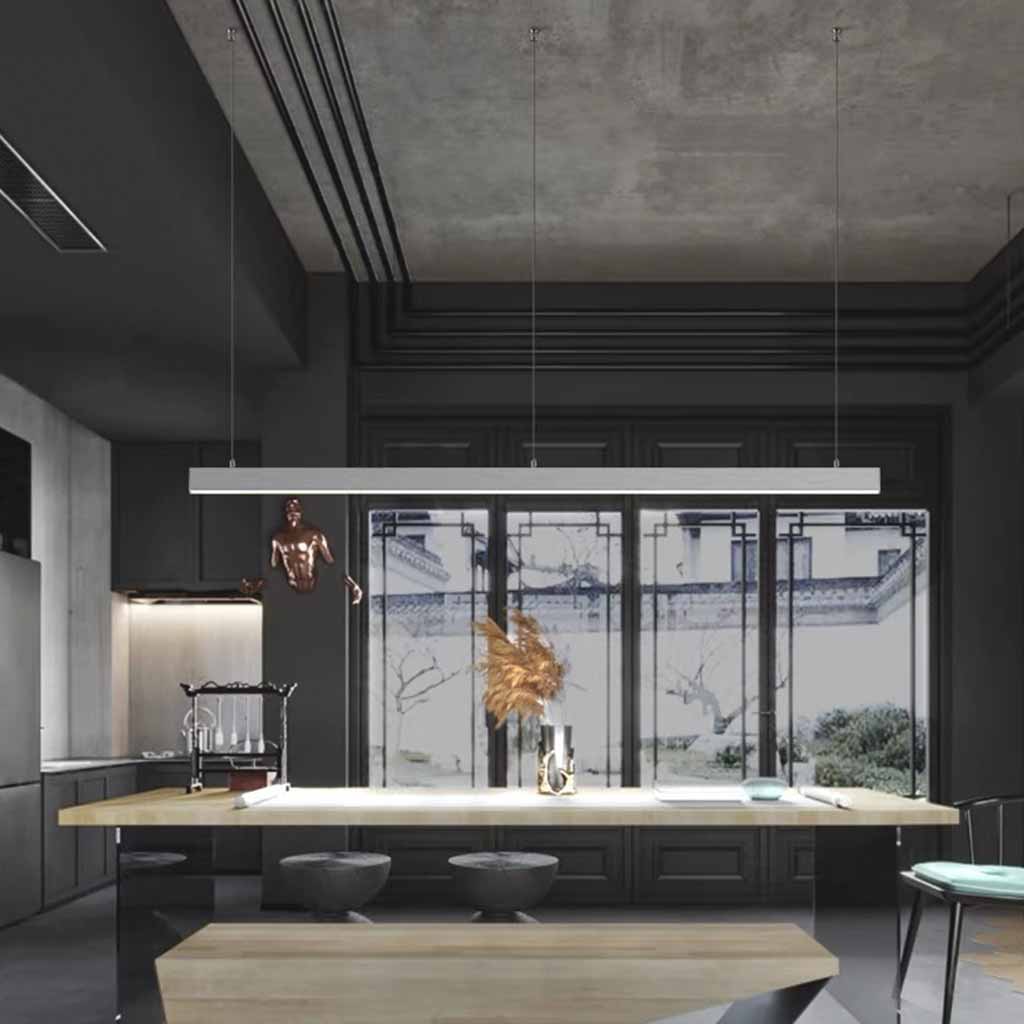 Office Linear Pendant Light Anti-Glare LED, Silver