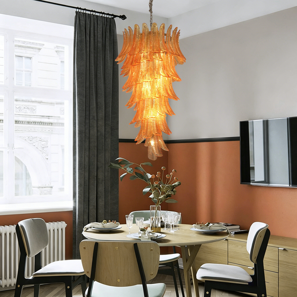 Orange Glass Leaf Cascade Chandelier