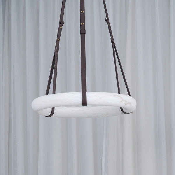 Étoile Pendant Light Alabaster Ring Leather Straps Scandinavian