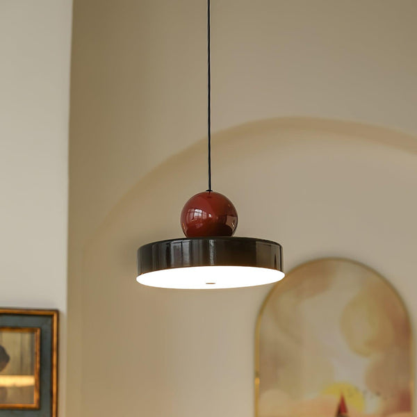 Pendant Lamp Metal Body Red Sphere Shade Modern Retro Accent