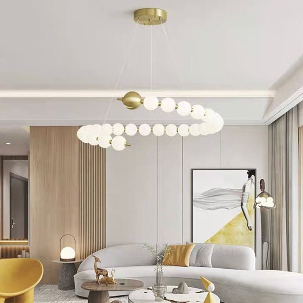 Pearl Chandelier Modern Acrylic Brass Ring Globe LED