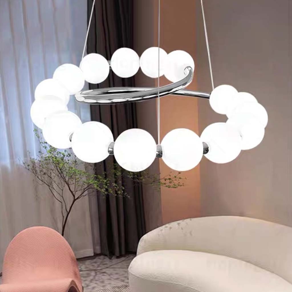 Pearl Round/Linear Chandelier Pendant Light LED, Chrome