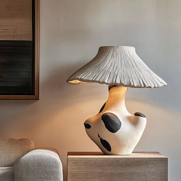 Pebble-Inlay Sculptural Plaster Table Lamp