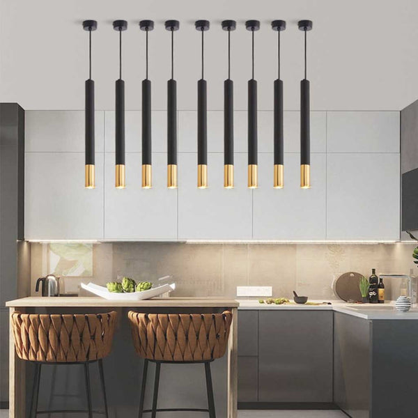 Pendant Light Minimalist Cylinder Tube, Black & Gold