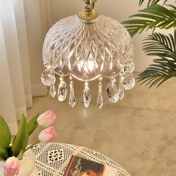 Pendant Light French Retro Brass Crystal Glass