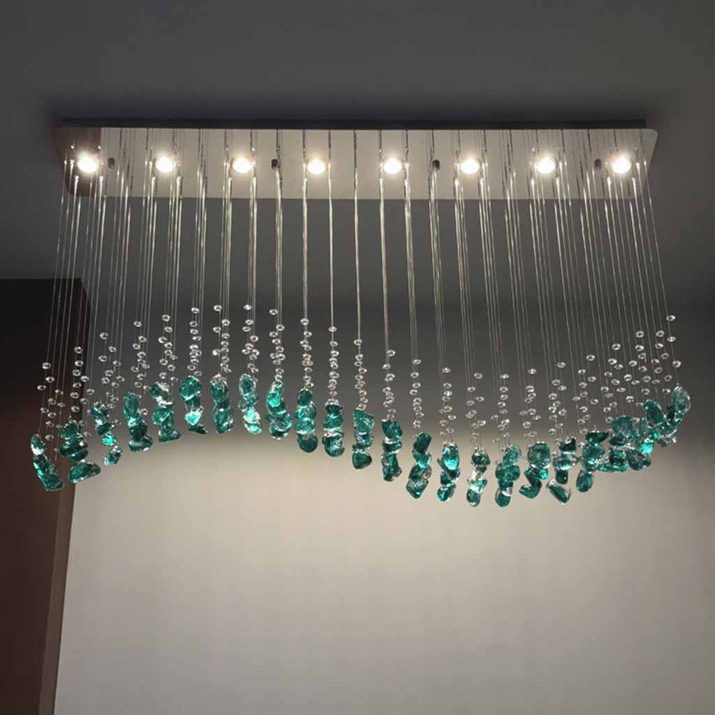 Green Chandelier Grand Long S-Shape LED Glass Drop