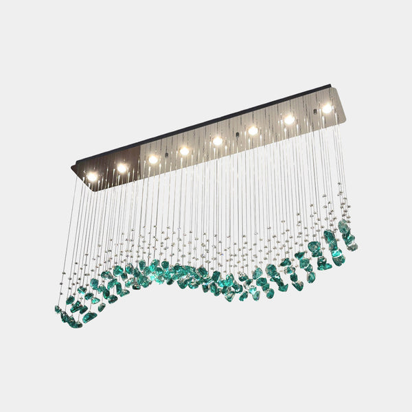 Green Chandelier Grand Long S-Shape LED Glass Drop