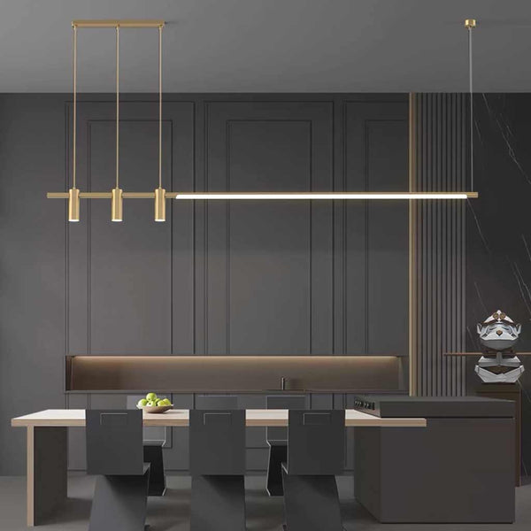 Pendant Light Linear Copper Brass LED with Spotlights