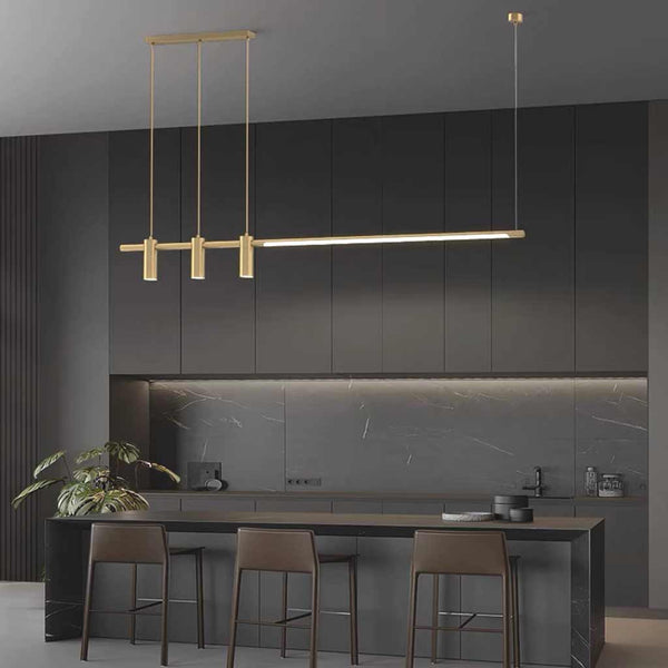 Pendant Light Linear Copper Brass LED with Spotlights