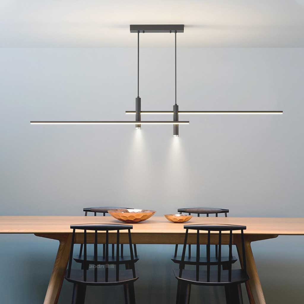 Pendant Light Minimalist Linear LED with Spotlights, Black/Gold