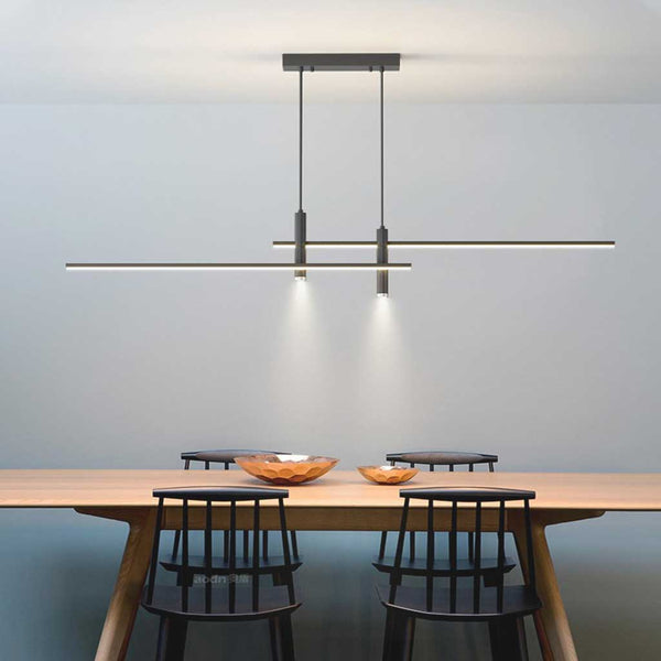 Pendant Light Minimalist Linear LED with Spotlights, Black/Gold
