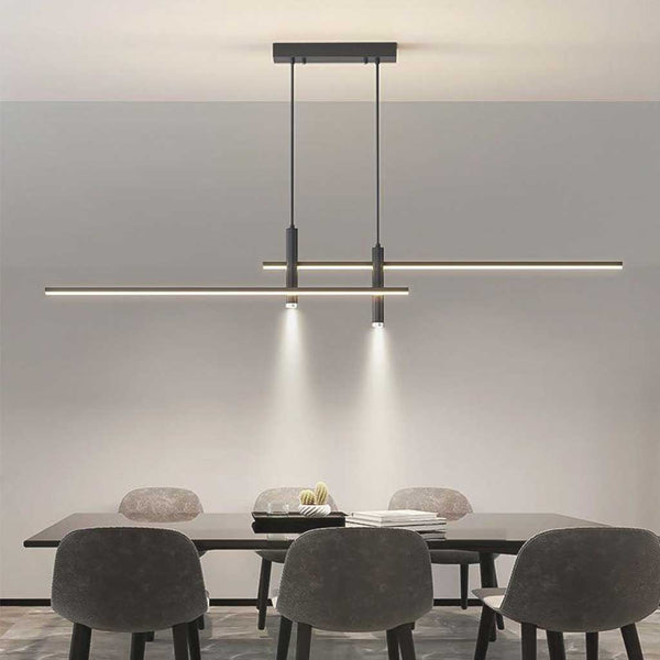 Pendant Light Minimalist Linear LED with Spotlights, Black/Gold