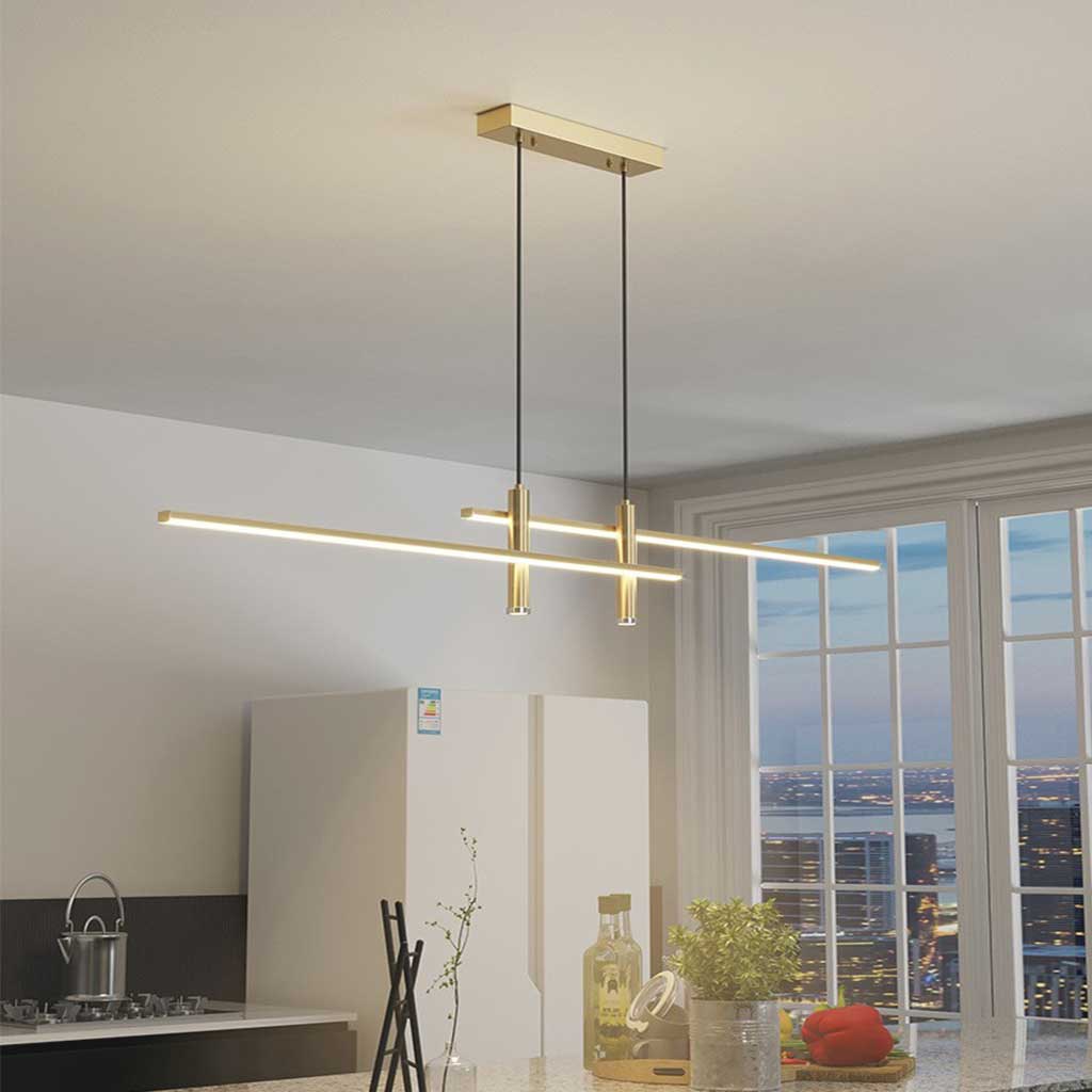 Pendant Light Minimalist Linear LED with Spotlights, Black/Gold