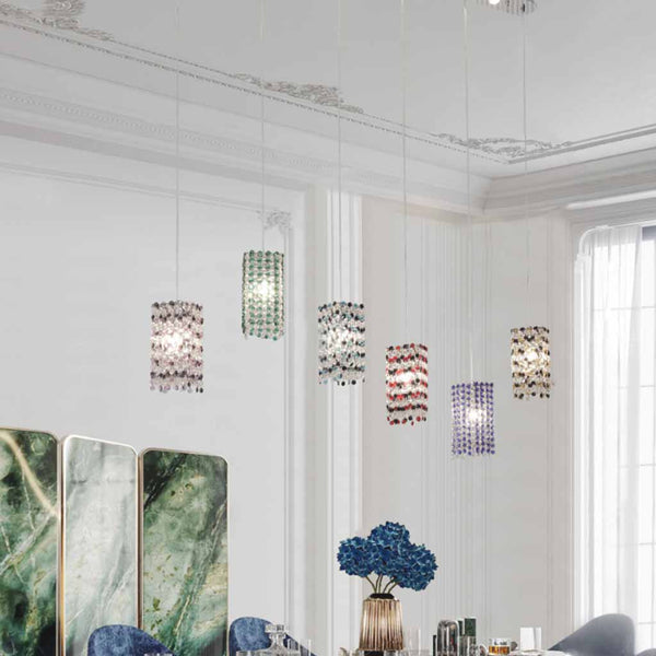 Colored Glass Pendant Light Multiple Crystal Cubes