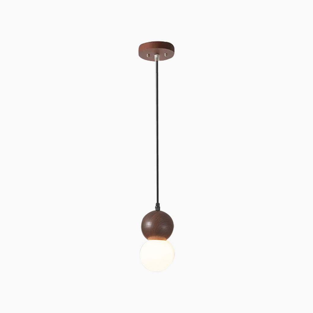 Pendant Light Mini Globe Ball Gourd, Wood & Glass