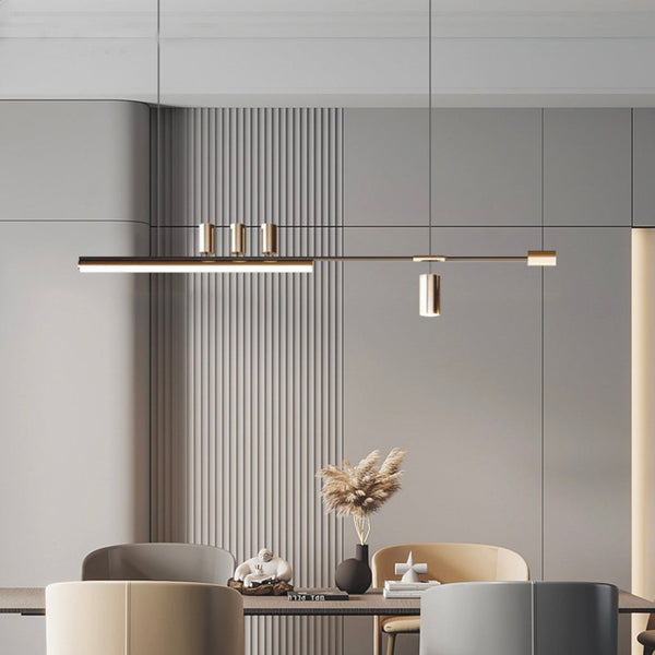 Pendant Light Minimalist Art Deco Long Linear LED, Black & Gold