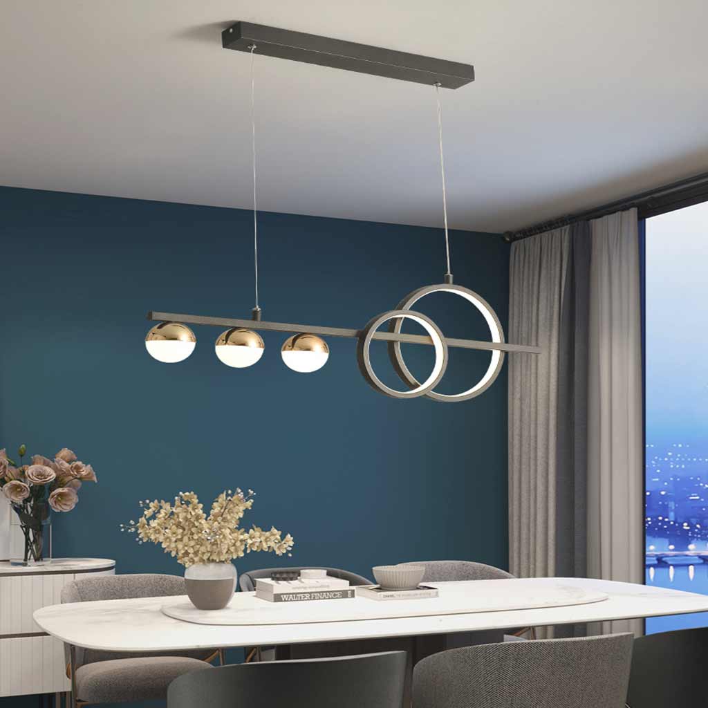 Pendant Light Minimalist Linear Glass Globe Ring, Black / Gold