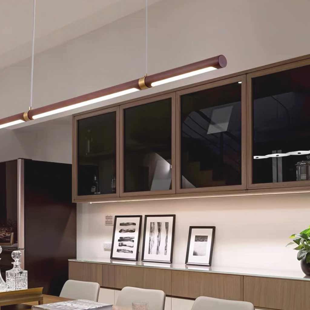 Pendant Light Minimalist Long Linear LED, Walnut Color