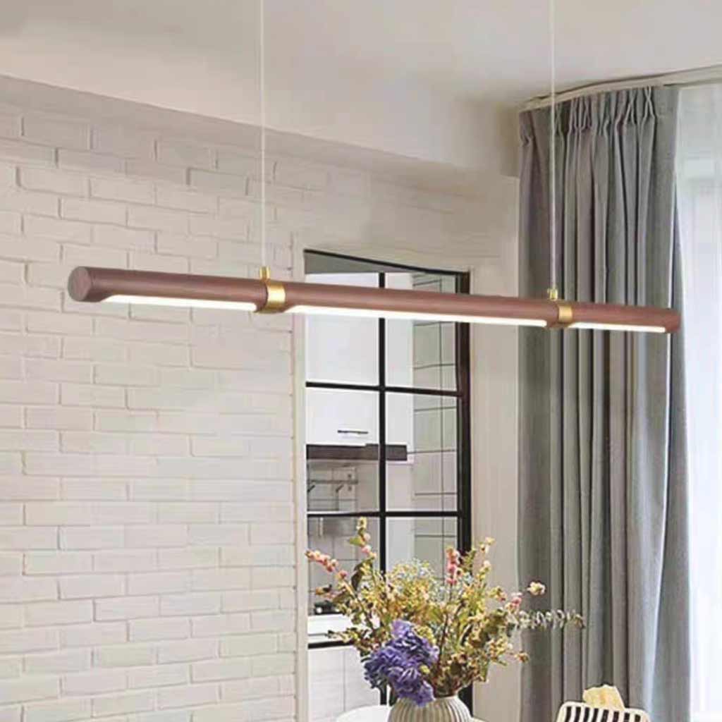 Pendant Light Minimalist Long Linear LED, Walnut Color